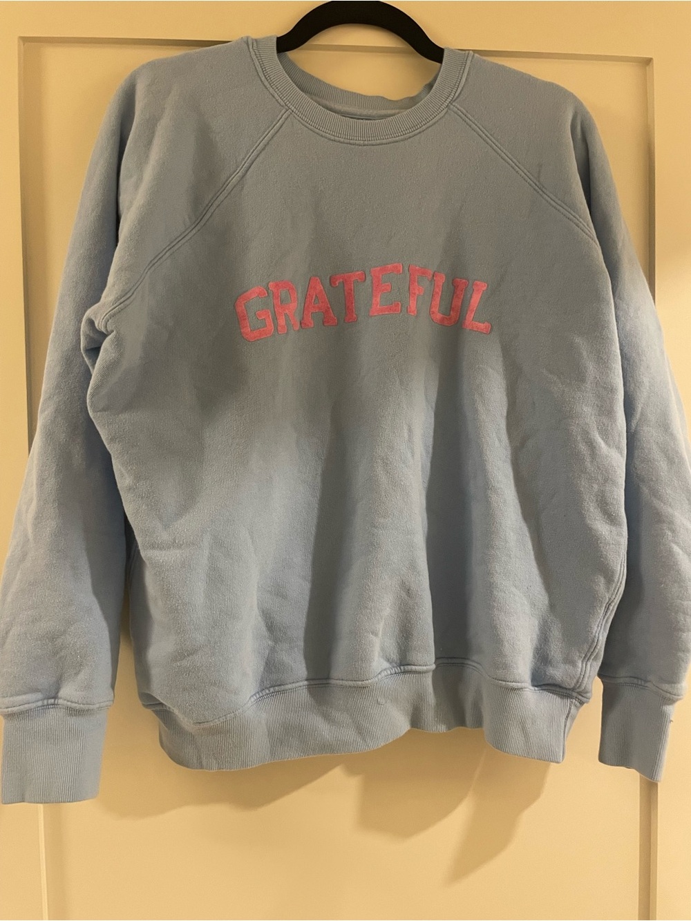 Spiritual Gangster Light Blue Sweatshirt with Pink "GRATEFUL" Applique